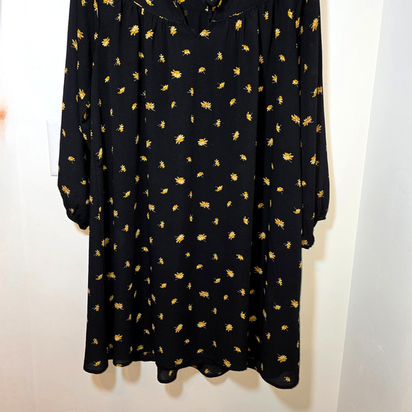 Madewell Ditsy Floral Mini Dress Black Long Sleeve Daises Boho Lined Size M - Picture 6 of 11